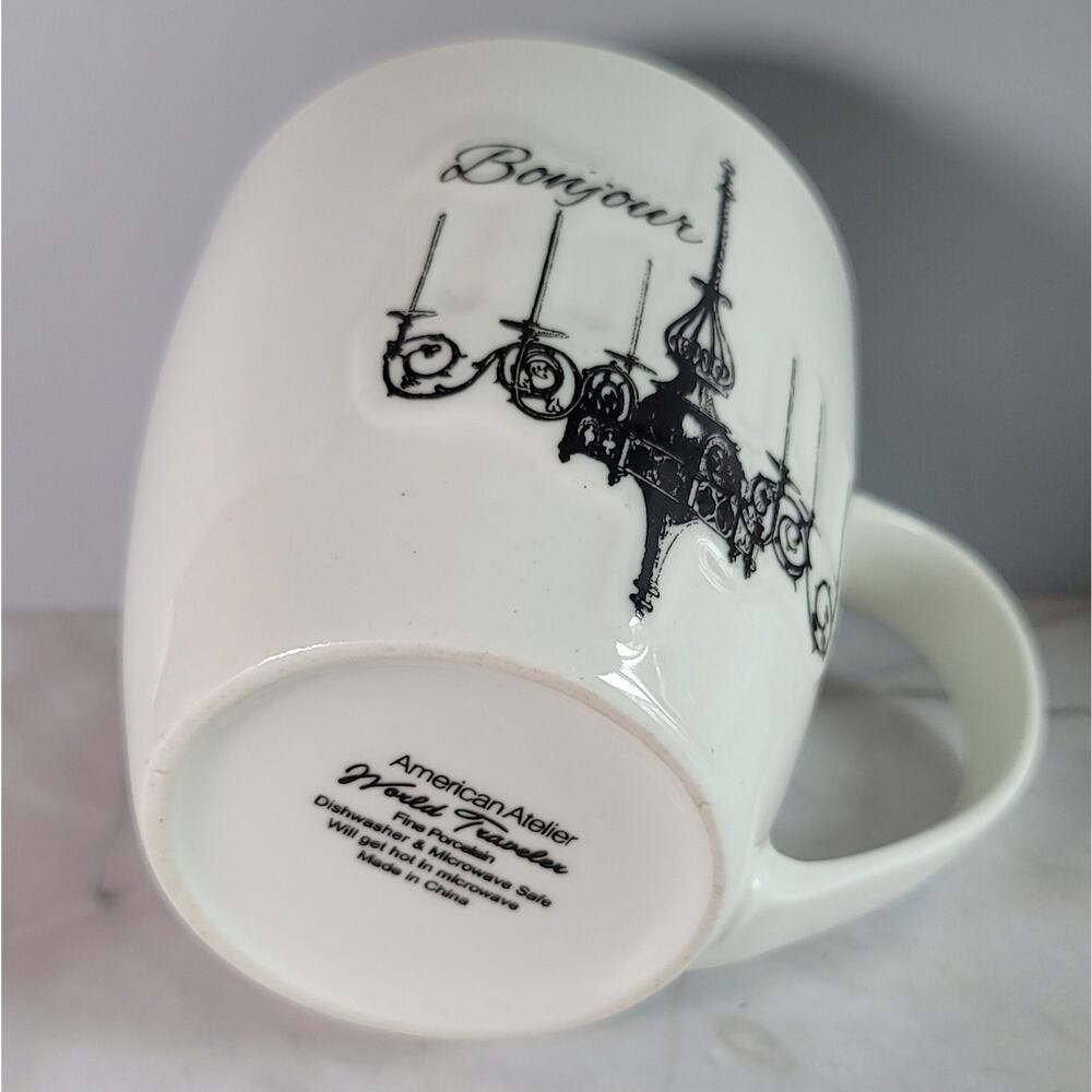 American Atelier World Traveler Fine Porcelain French Bonjour Coffee Mug - Picture 7 of 11